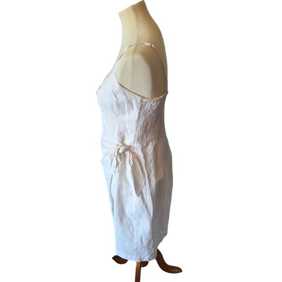 Rebecca Taylor Pinstripe Bow Tie Front Linen Sundress Size 10 White Tan - Picture 3 of 5